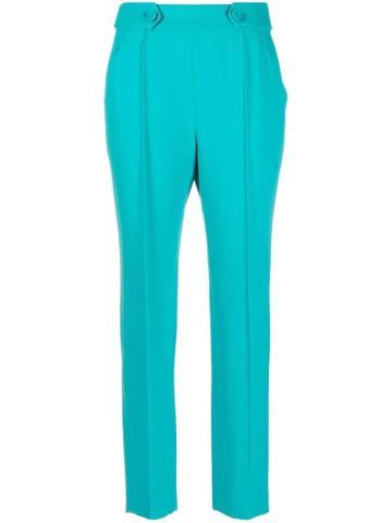 Light blue tailored high-waisted pants with button waistband