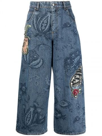 Blue appliqué-detail denim jeans