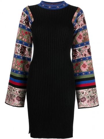 Black contrast-sleeve knitted dress