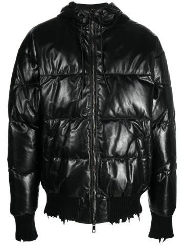 Black down jacket with distressed details