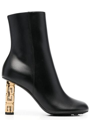 Black G Cube leather ankle boot with gold heel