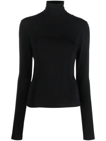 Black asymmetrical long-sleeved top with cut-out back