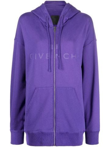 Purple hooded sweatshirt with logo drawstring