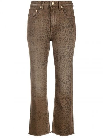 Violet faded leopard-print kick flare jeans