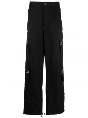 Black cargo trousers with side pockets
