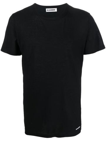 Black short-sleeved T-shirt with logo