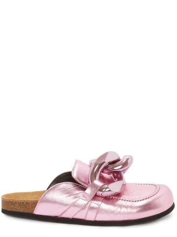 Chain metallic pink leather slippers