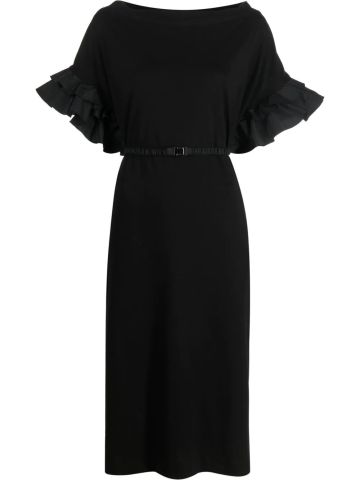 Black midi dress with ruffles