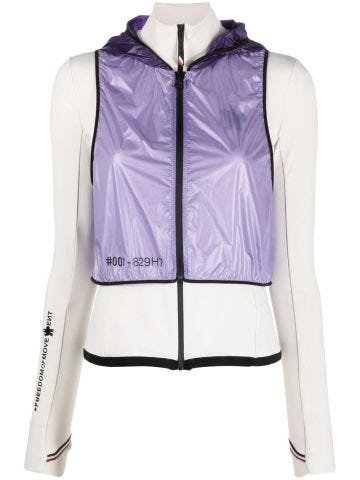 White sweatshirt with lilac vest in technical fabric