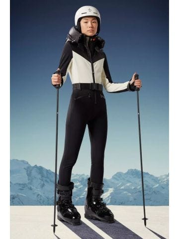 Black and white hooded ski suit