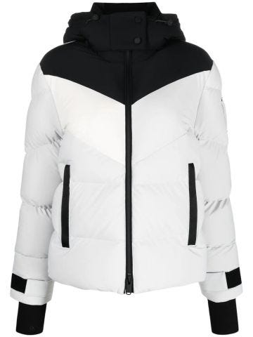 Atlantic white down jacket with black hood