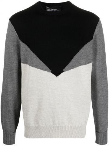 Black, grey and white colour-block knitted jumper