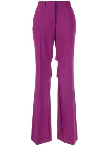 Medium-waisted flared magenta tailored trousers
