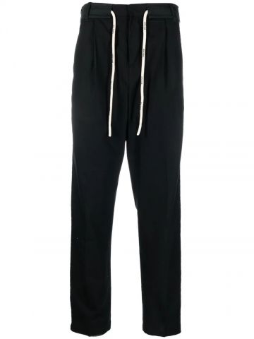 Black sports trousers with white side stripes