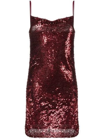 Red short dress with sequins and thin straps