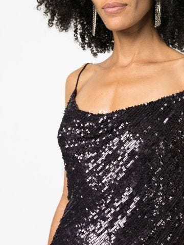 Short purple sequined dress with thin straps