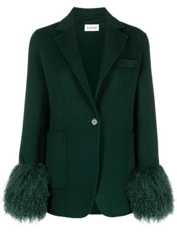 Single-breasted green tailored blazer with fur