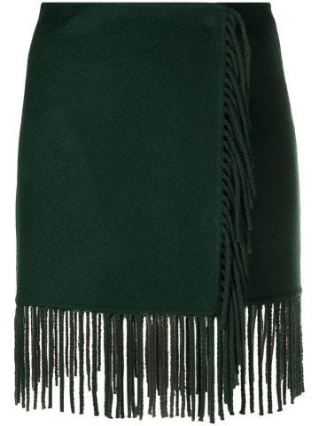Green high-waisted mini skirt with bangs