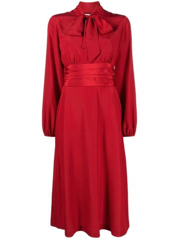 Red midi dress with bow and waistband