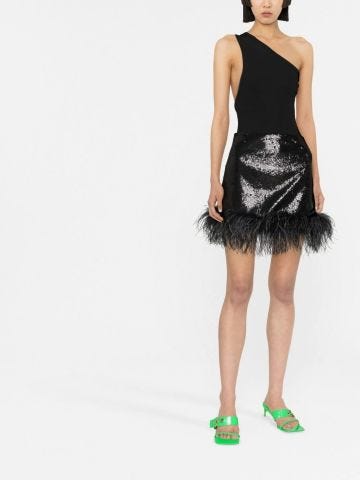 Black miniskirt with sequins and feathers