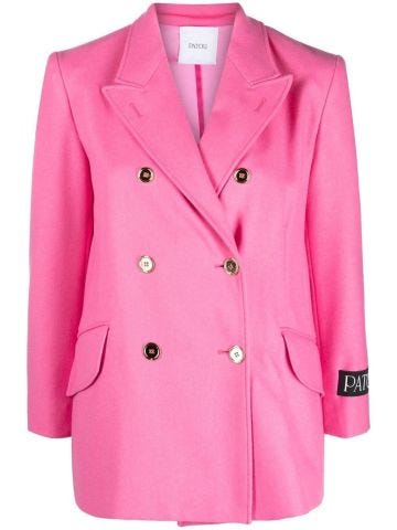 Iconic double-breasted pink jacket with gold buttons