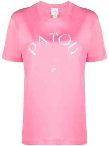 Pink short-sleeved T-shirt with logo print