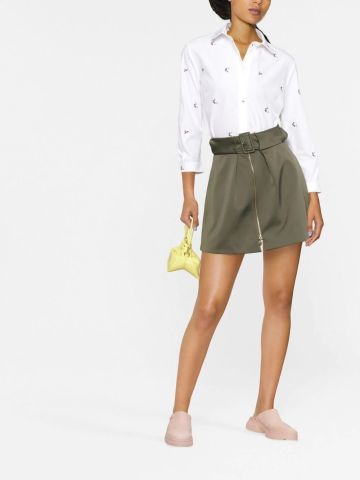 Green flared mini skirt with belt and zipper
