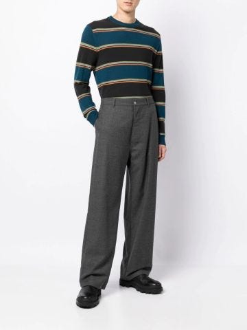 Long-sleeved multicolored striped crewneck sweater