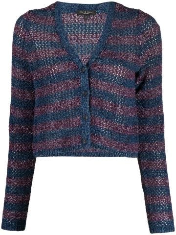 Multicolour striped knit cardigan with V-neck