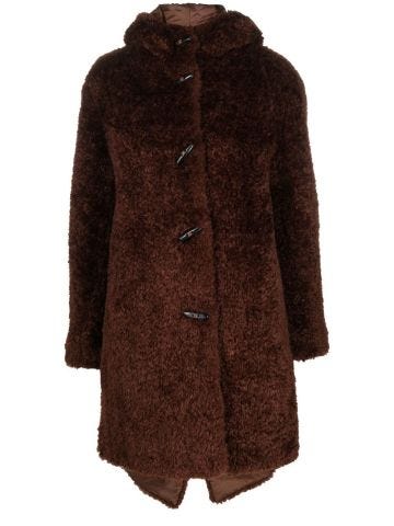 Fur coat with brown hood