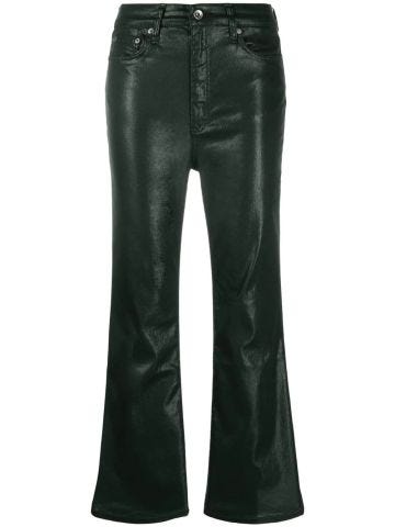 Black leather-effect flared jeans