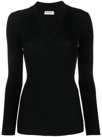 Black ribbed long sleeve v-neck sweater