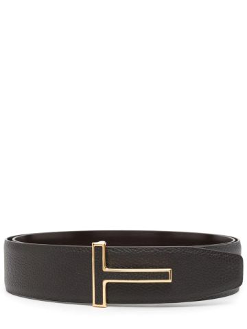 Brown belt with brass T-buckle buckle