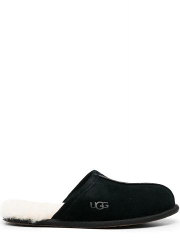 Black Scuff slippers with white fur
