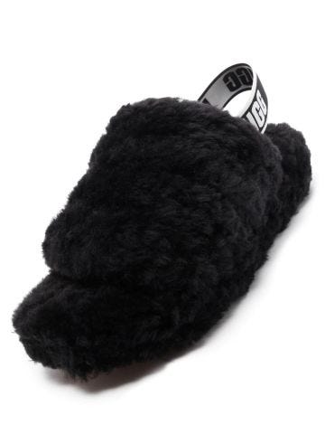 Black Fluff Yeah slippers with logo