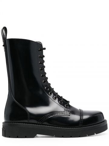 Black leather combat boots