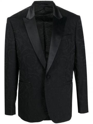 Black single-breasted jacquard blazer