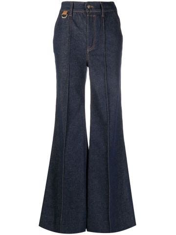 Dark blue high-waisted flared jeans