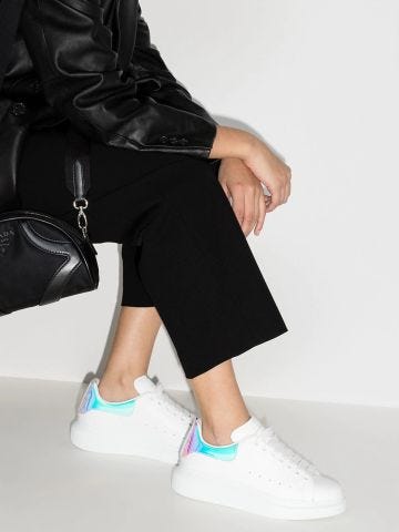 White oversized trainers with multicoloured iridescent detailing