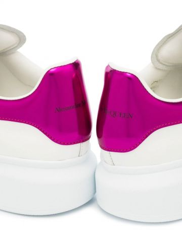 Oversized white trainers with metallic pink contrast detail