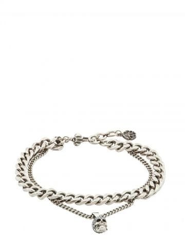 Silver-toned skull-charm chain bracelet