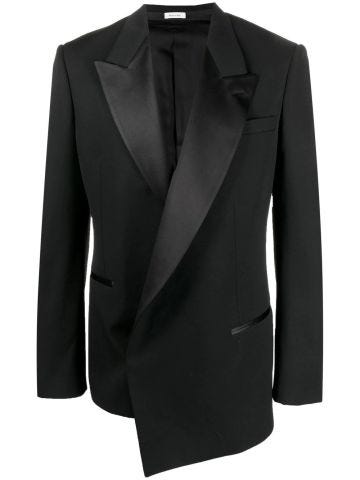 Single-breasted black tailored asymmetrical blazer