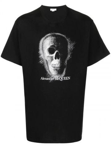 T-shirt in cotone nero con stampa teschio