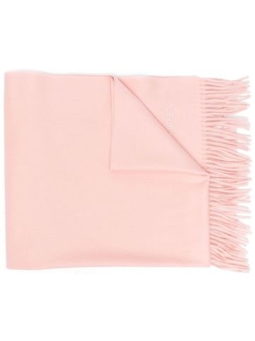 Pink scarf with embroidered logo and fringes