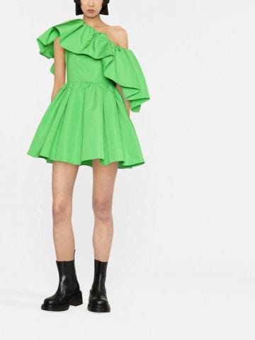 Green short dress with ruffles and flounces