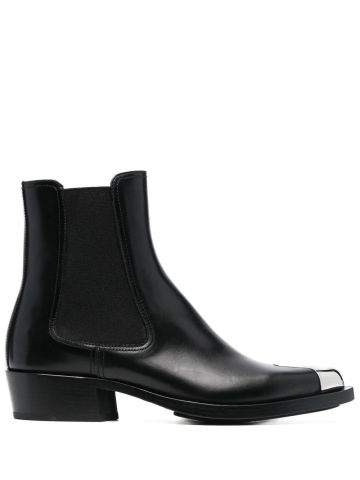 Black ankle boot with metal toe