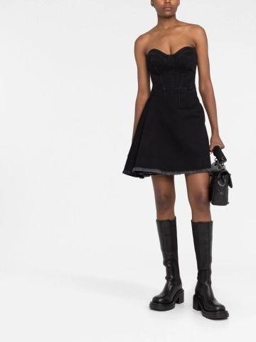 Black denim strapless short dress