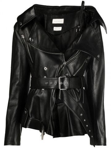 Black leather asymmetrical jacket