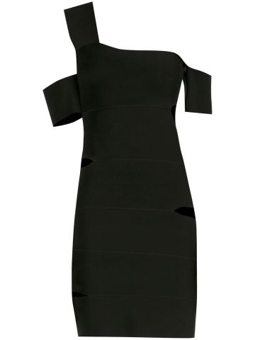 Black one-shoulder short dress with cut-out detail