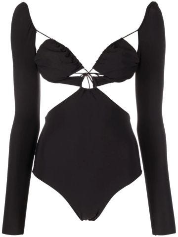 Black long-sleeved bodysuit with cut-out
